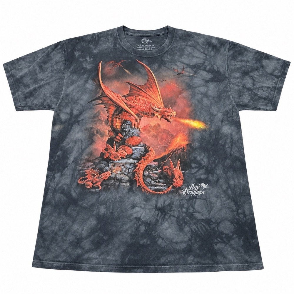 Vintage The Mountain Age of Dragons Dragon Tie Dye T-Shirt Y2K Fantasy Goth